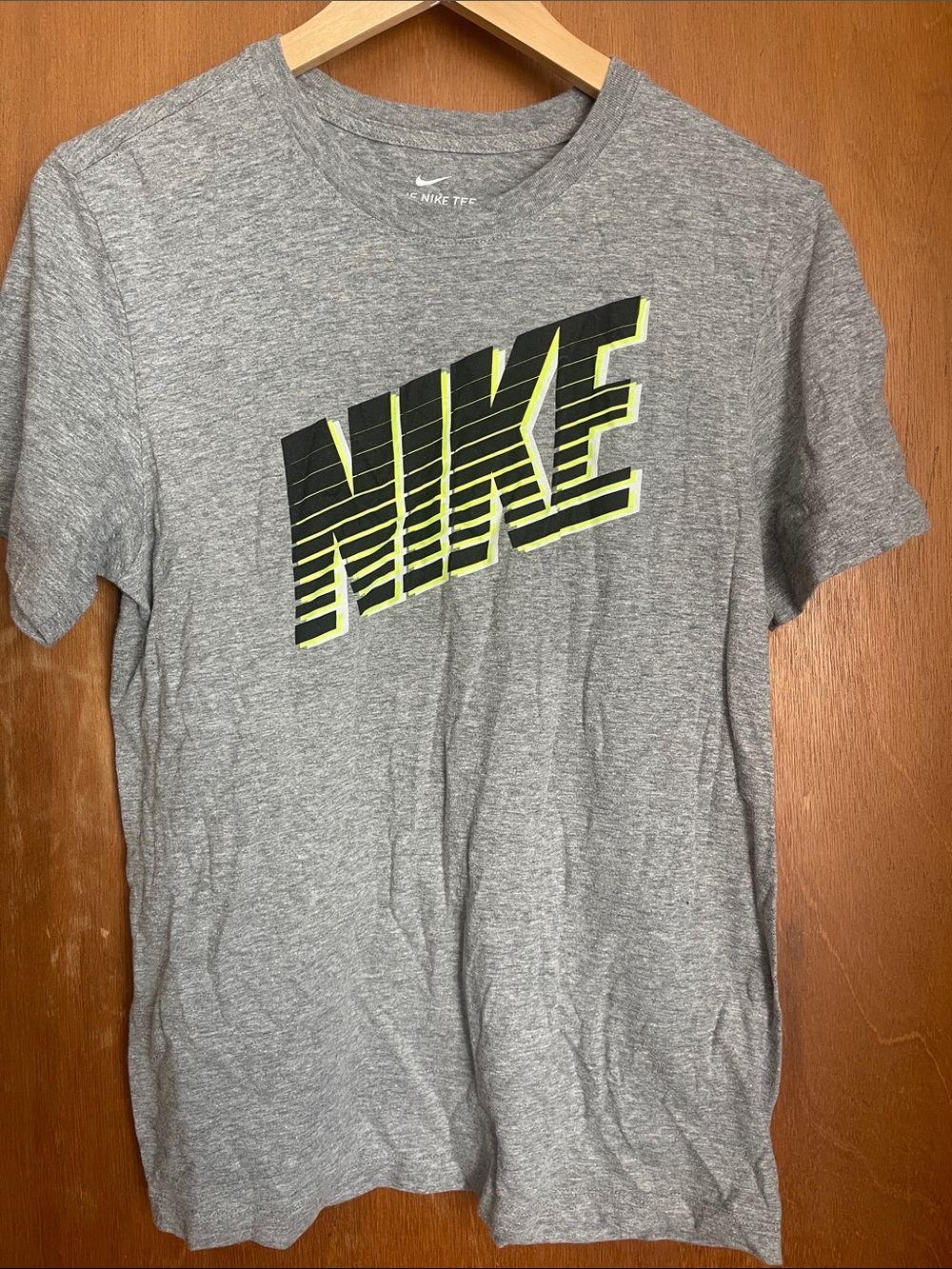 Nike Grey T-Shirt with Black and Neon Yellow Logo
